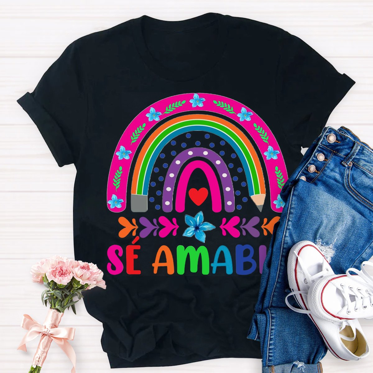 Sé Amable Rainbow Bilingual Teacher Shirt