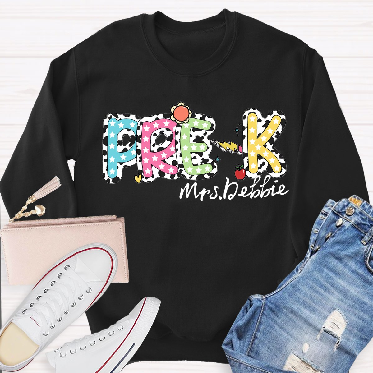 Personalized Name red Apple Pre-k Teachers Sweatshirt