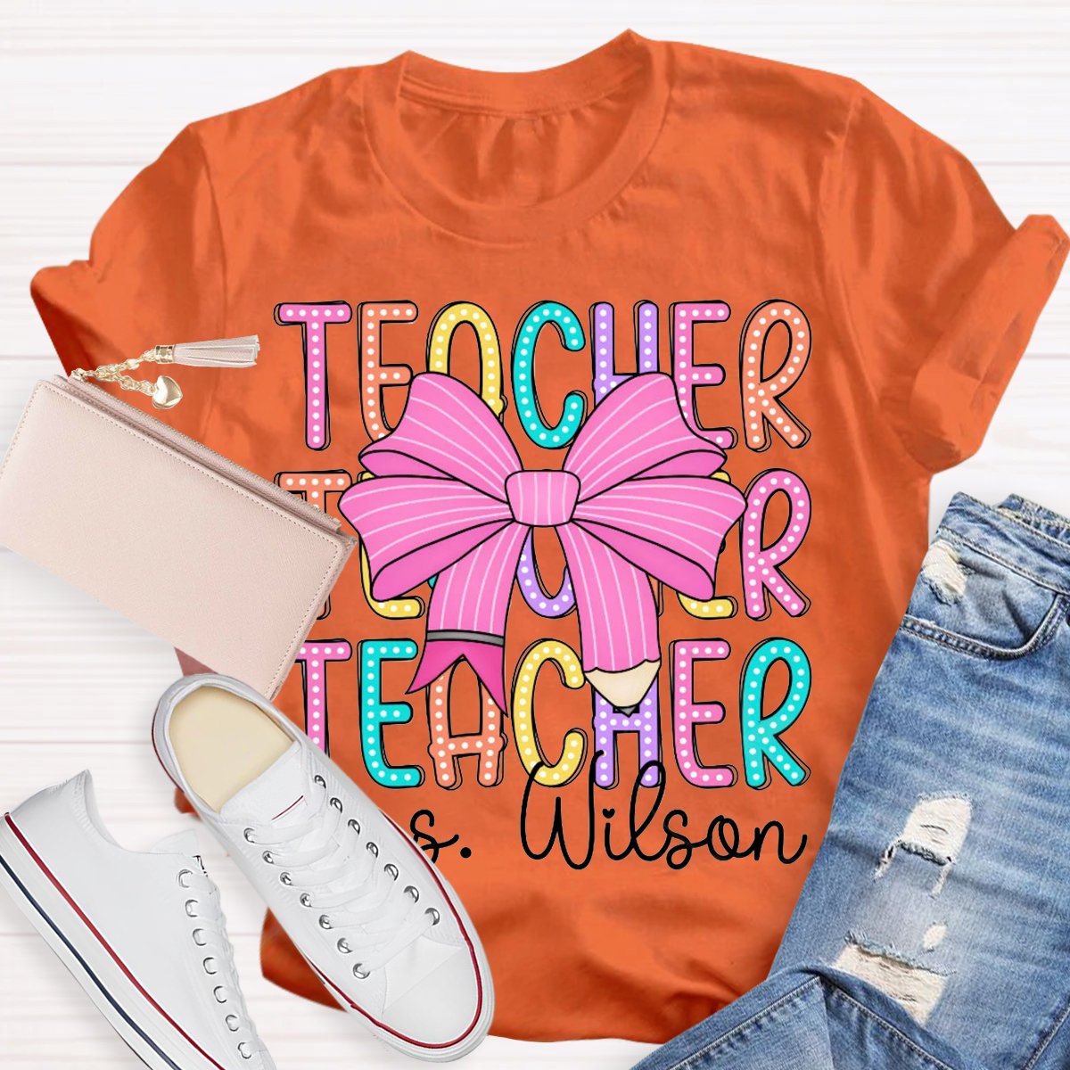 Personalized Name Teacher Bow Shirt