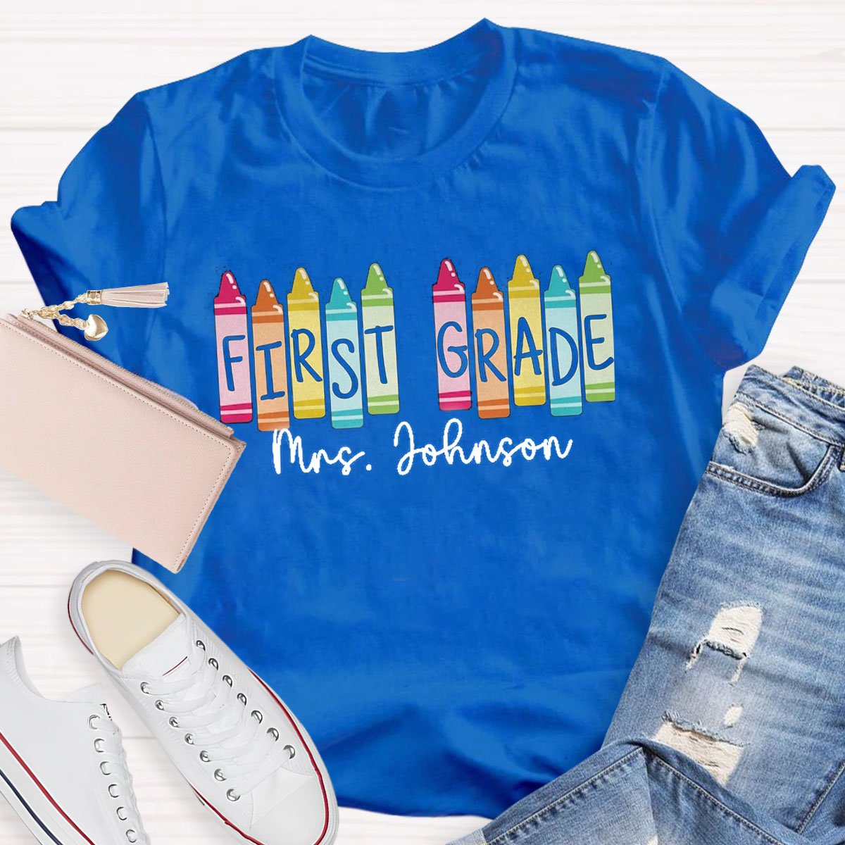 Personalized Grade And Name Colored Crayons T-Shirt