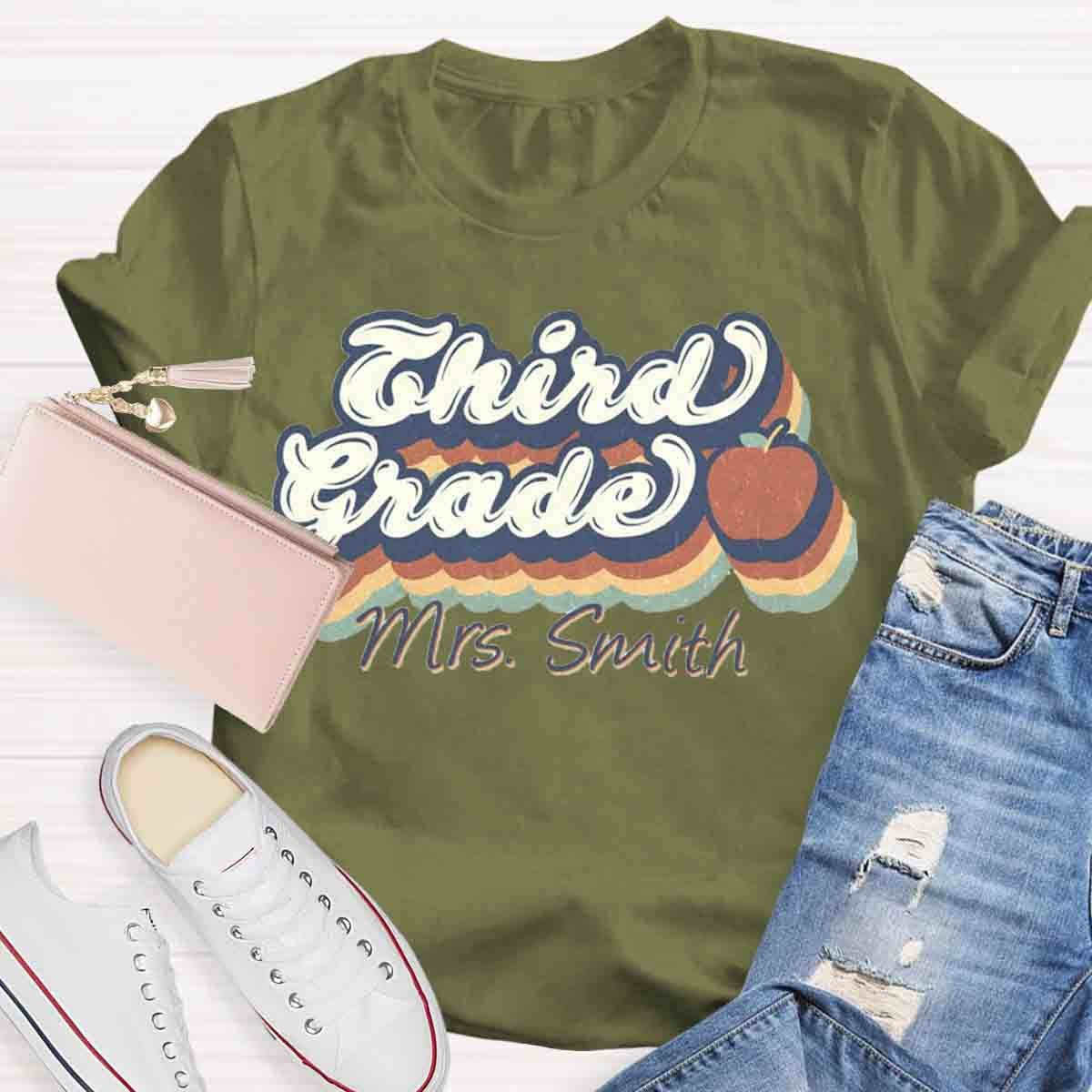 Personalized Grade And Name Retro 3rd Grade Teacher Shirt