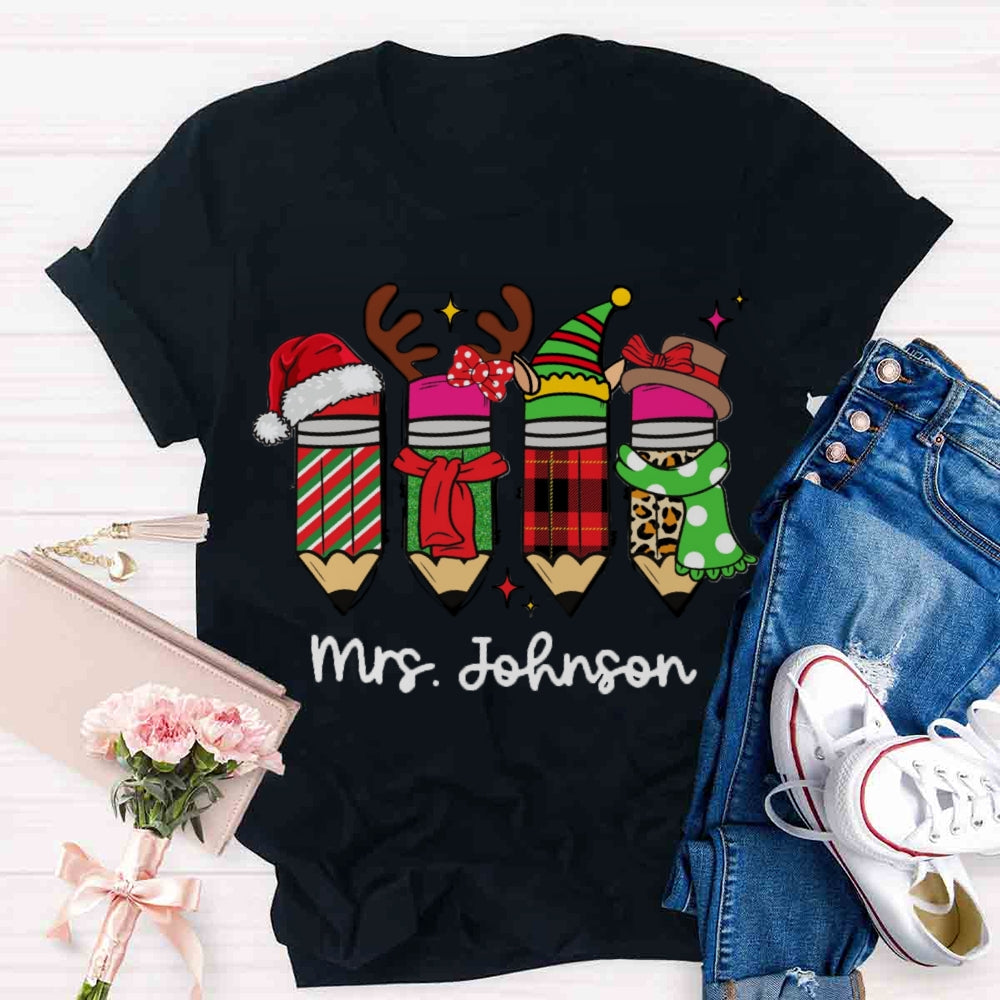 Personalized Name Christmas Pencil Design T-shirt