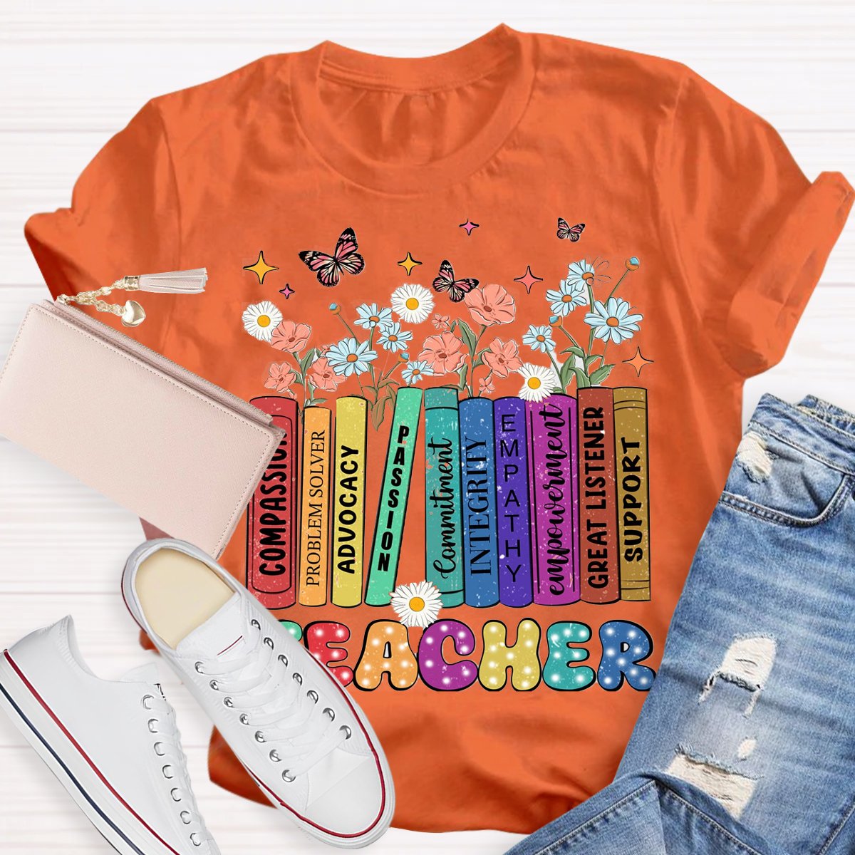 Teacher Book With Flowers Teachers T-Shirt