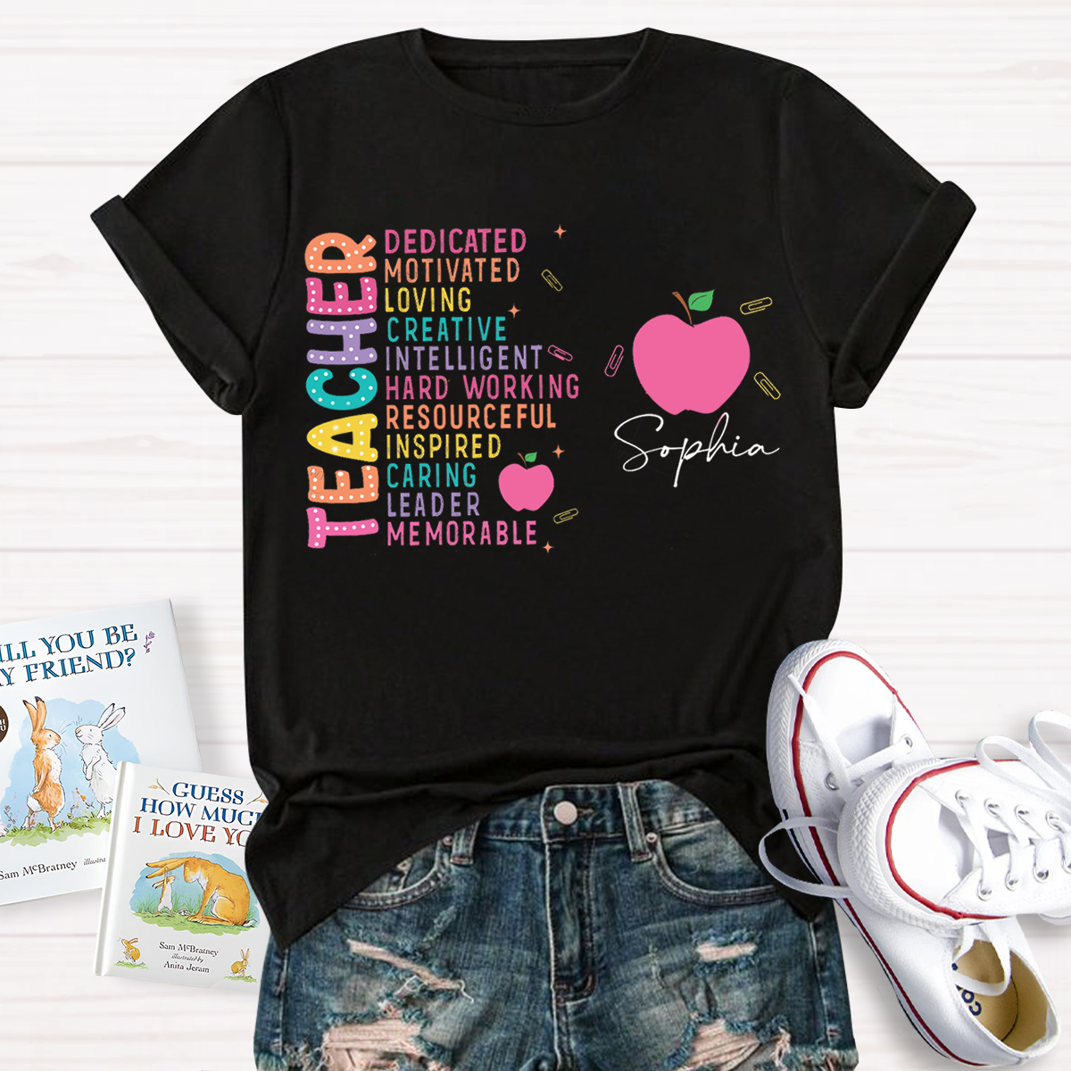 Personalized Your Name Funny Apple Design Teacher T-Shirt