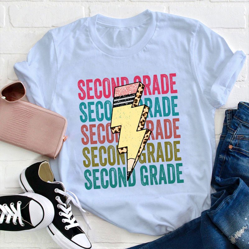 Personalized Grade Pencil Lightning Teacher T-Shirt