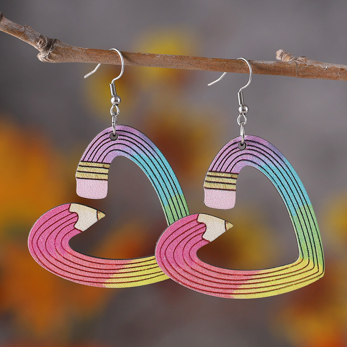 Leopard Pencil Love Pendant Wooden Earrings
