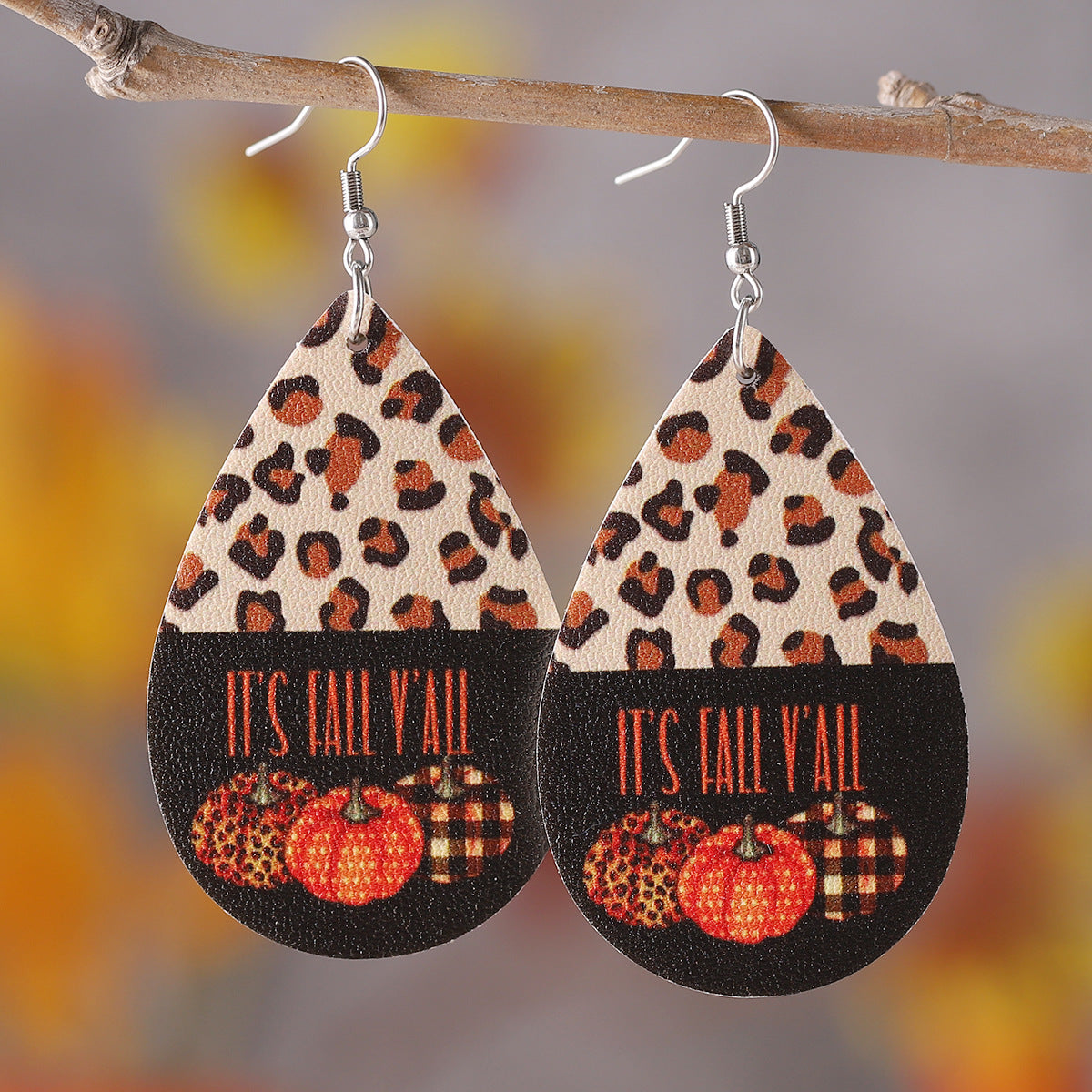 Leopard Check Polka Dot Pumpkin Teardrop Pendant