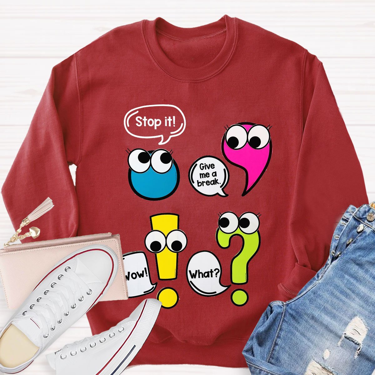 Funny Punctuation Marks Cute and Humorous Cartoon Sweatshirt