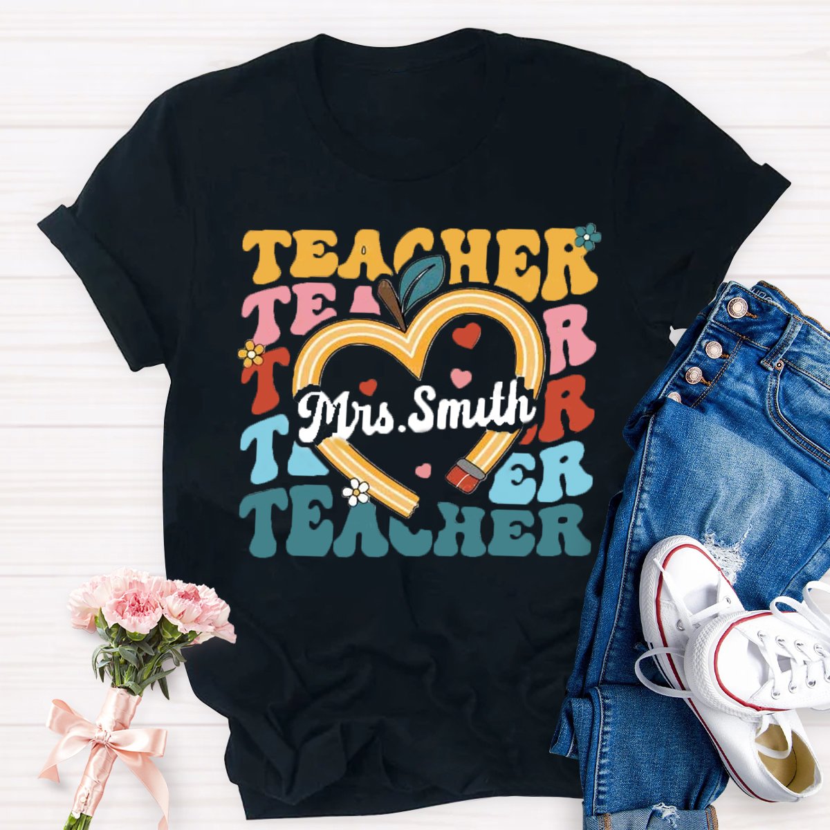 Personalized Name Pencil Apple Back To School Shirt