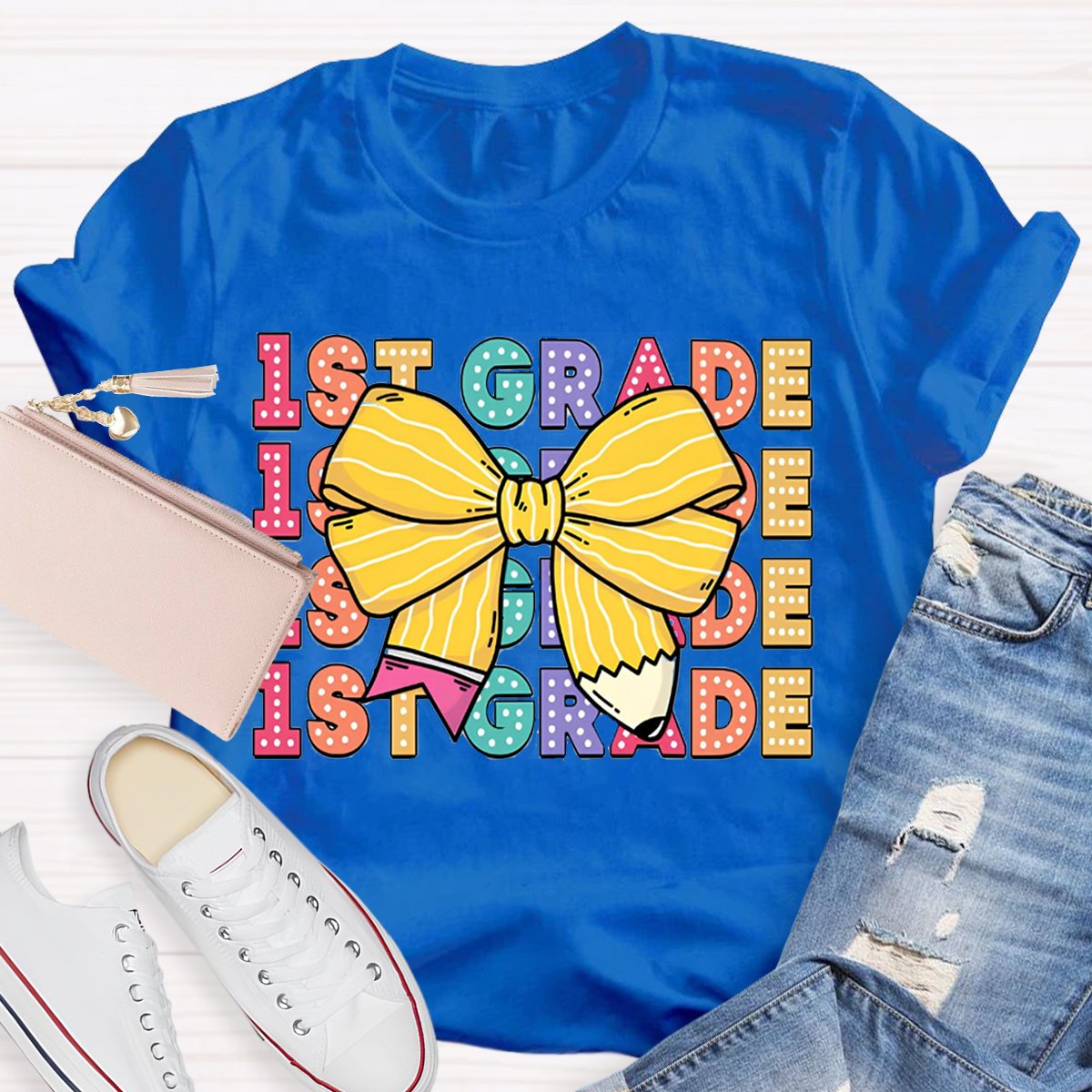 Personalized Grade Bow Pencil Design T-Shirt