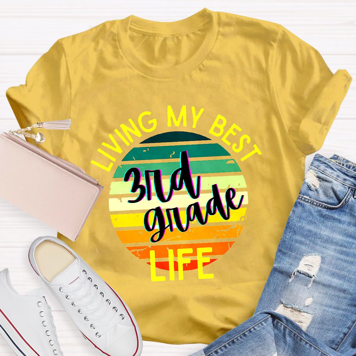 Personalized Living My Best 3nd Grade Life Teacher Shirt