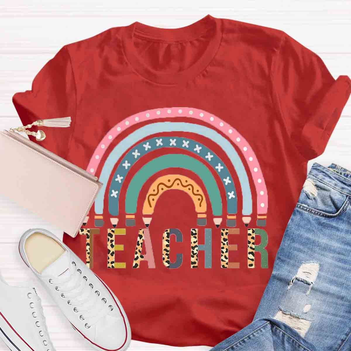 Rainbow Pencil  Teachers T-Shirt