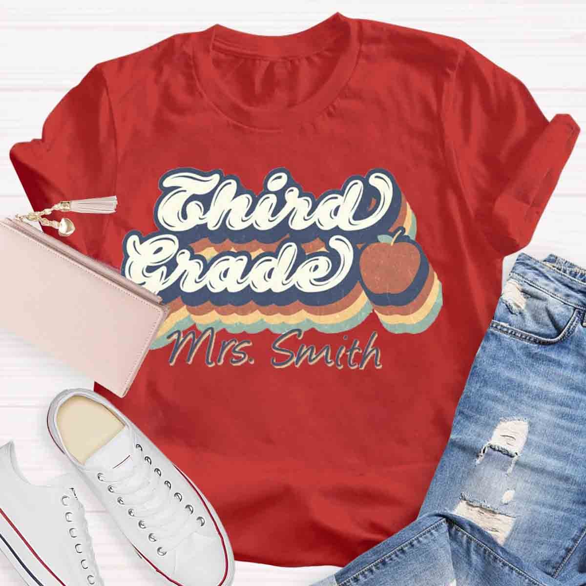 Personalized Grade And Name Retro 3rd Grade Teacher Shirt