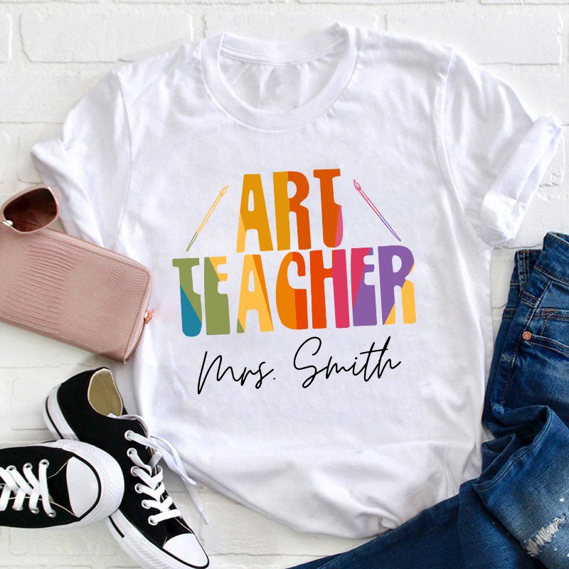 Personalized Name And Art Simple Color Teacher T-Shirt