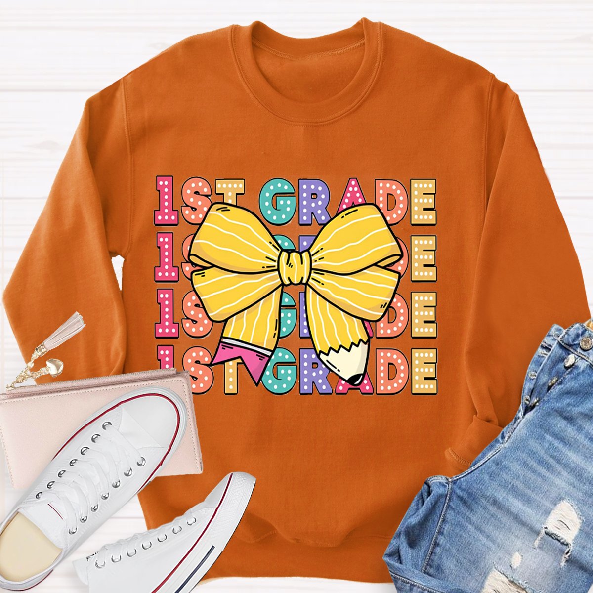 Personalized Grade Bow Design Sweatshirt