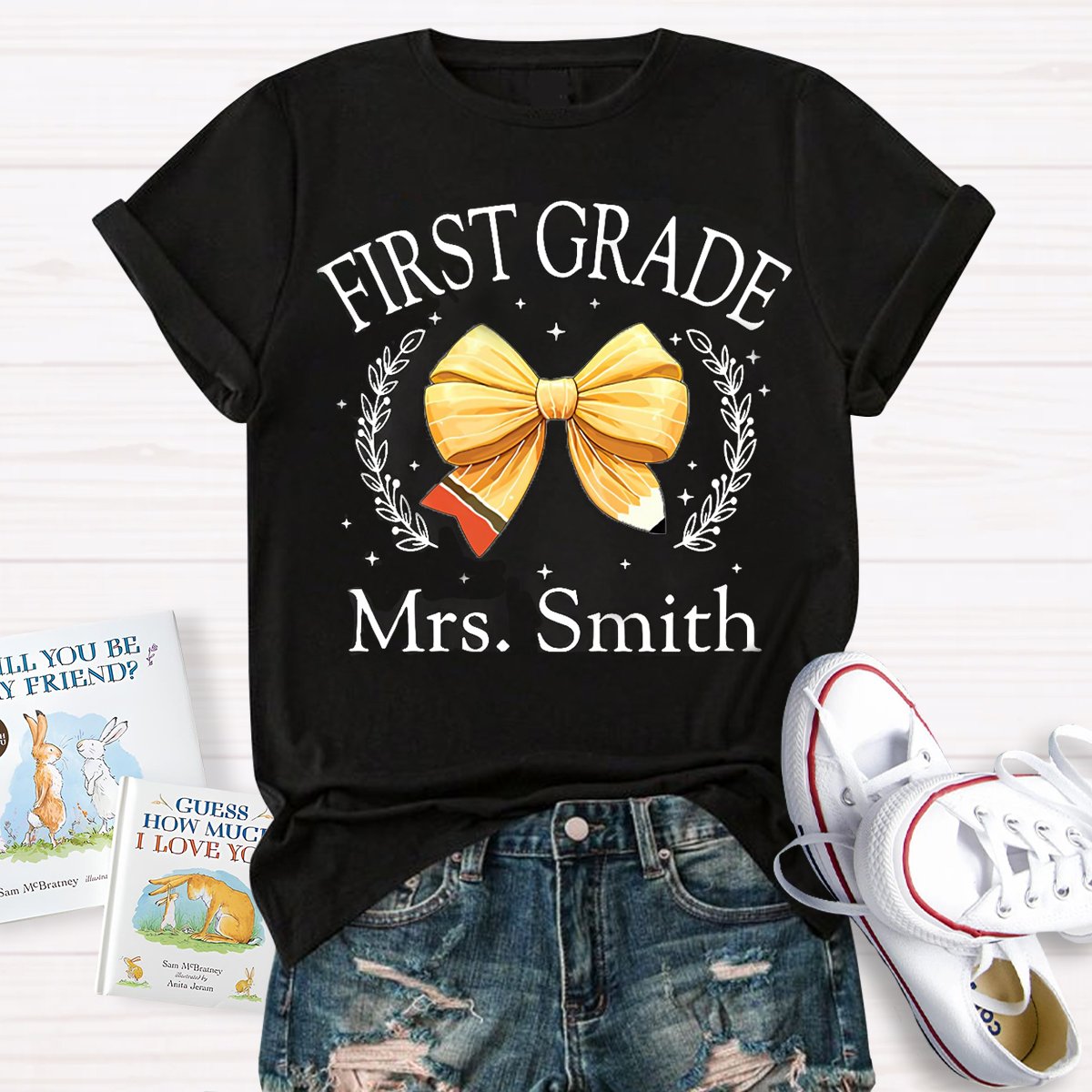 Personalized Grade And Name Yellow Bow T-Shirt