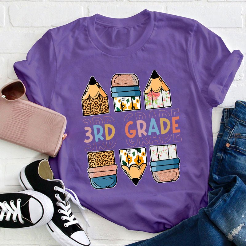 Personalized Grade Back To School Colored Pencil Teacher T-Shirt