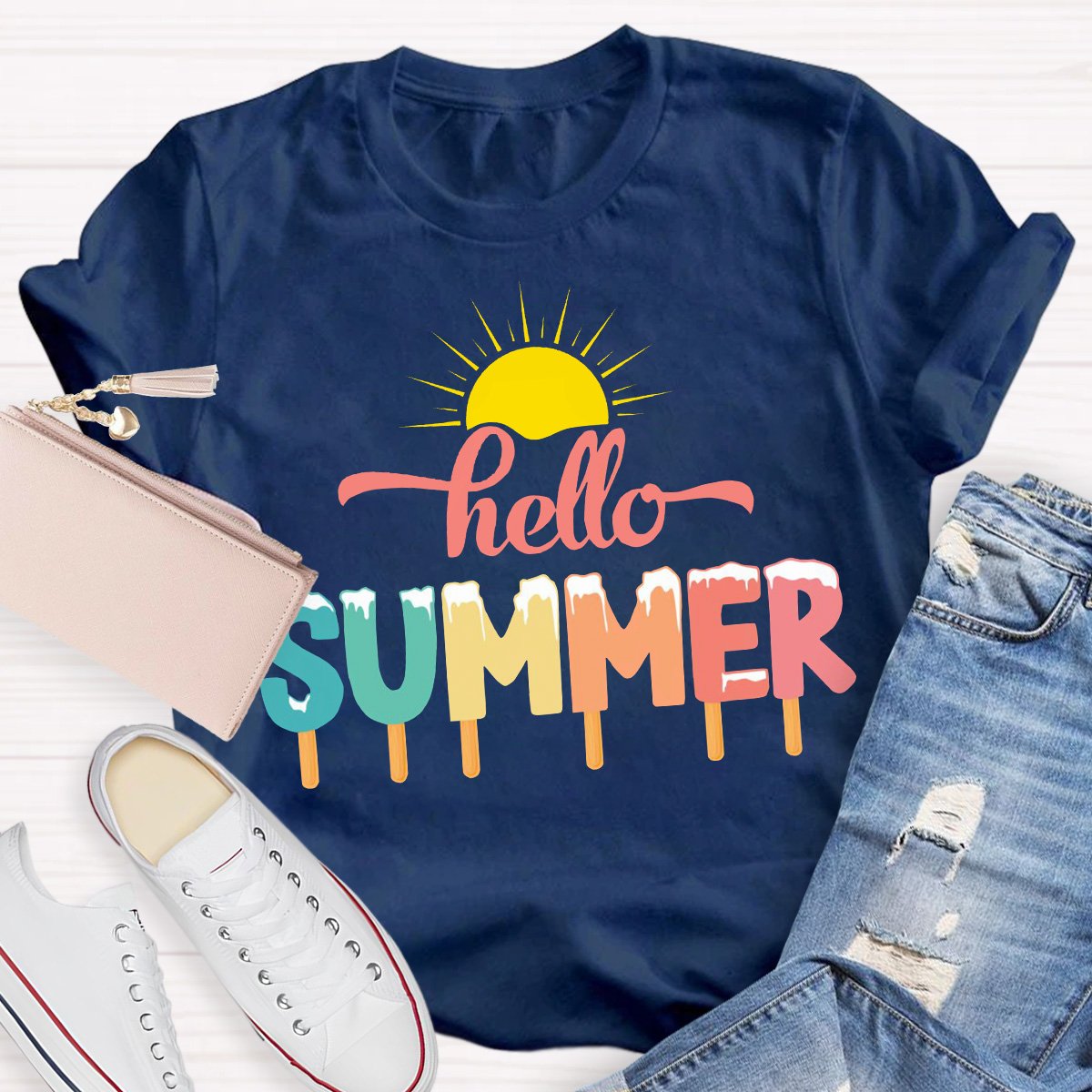 Hello Summer Teacher Graphic Tee Shirt