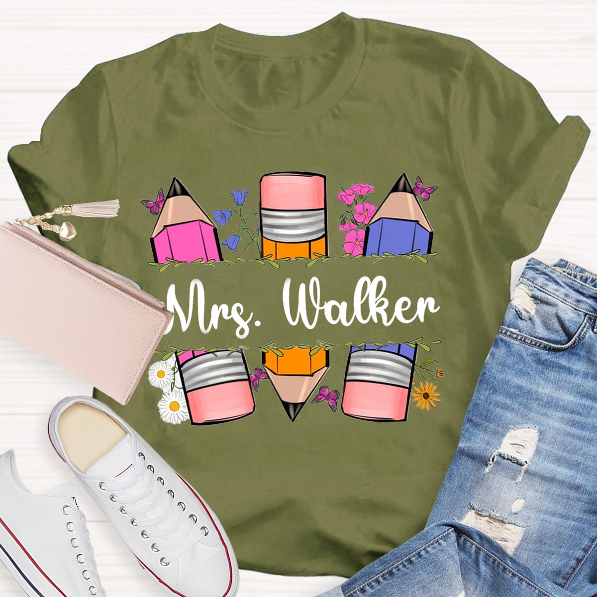 Personalized Name Pencil Floral T-shirt