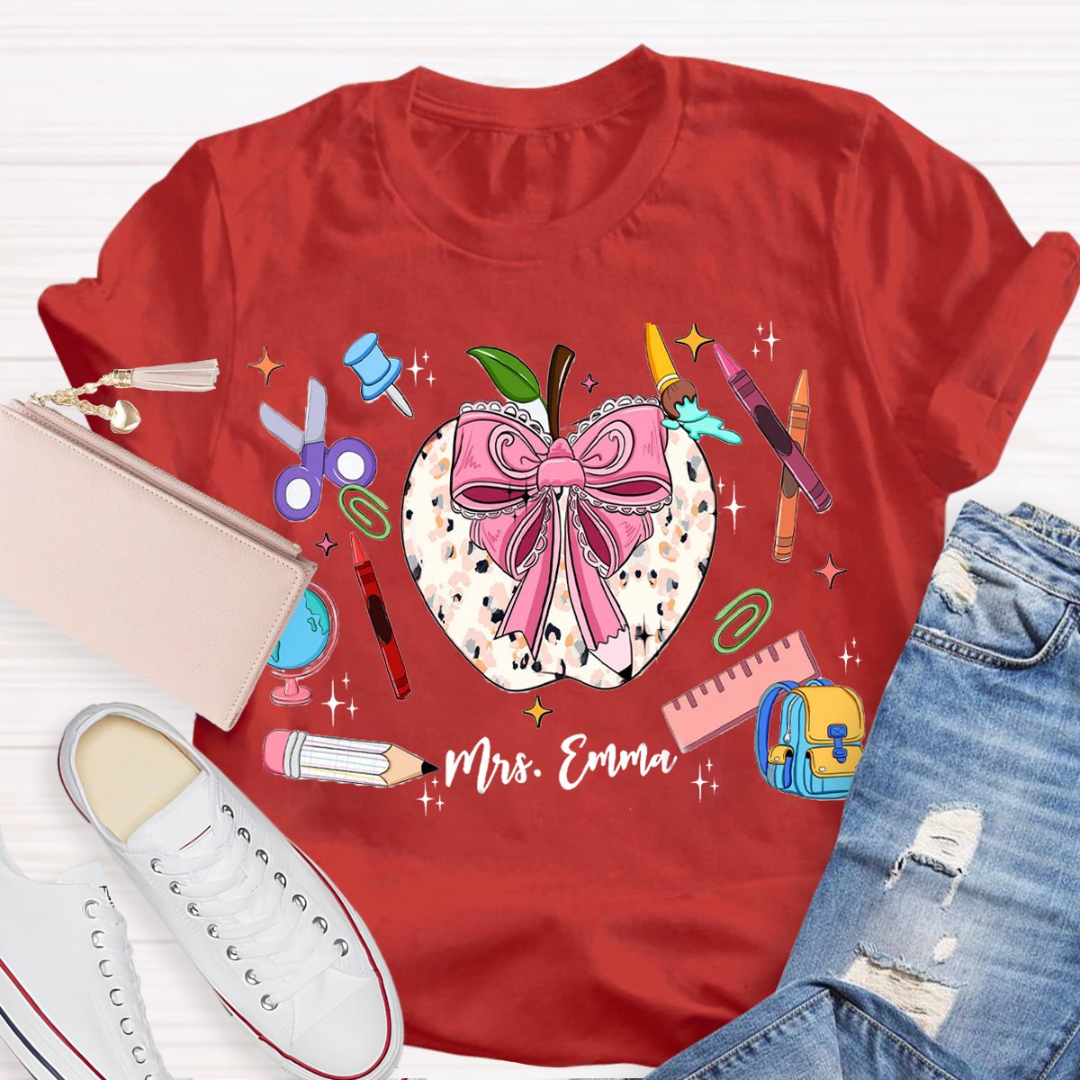 Personalized Name Back To School Apple Bag Teachers t-shirt