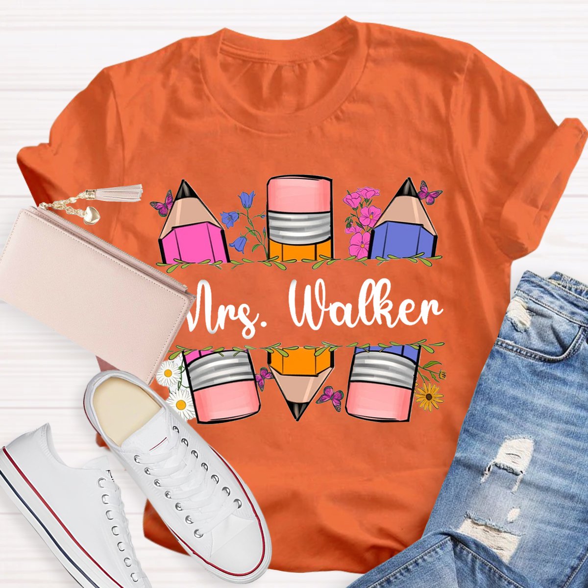 Personalized Name Pencil Floral T-shirt