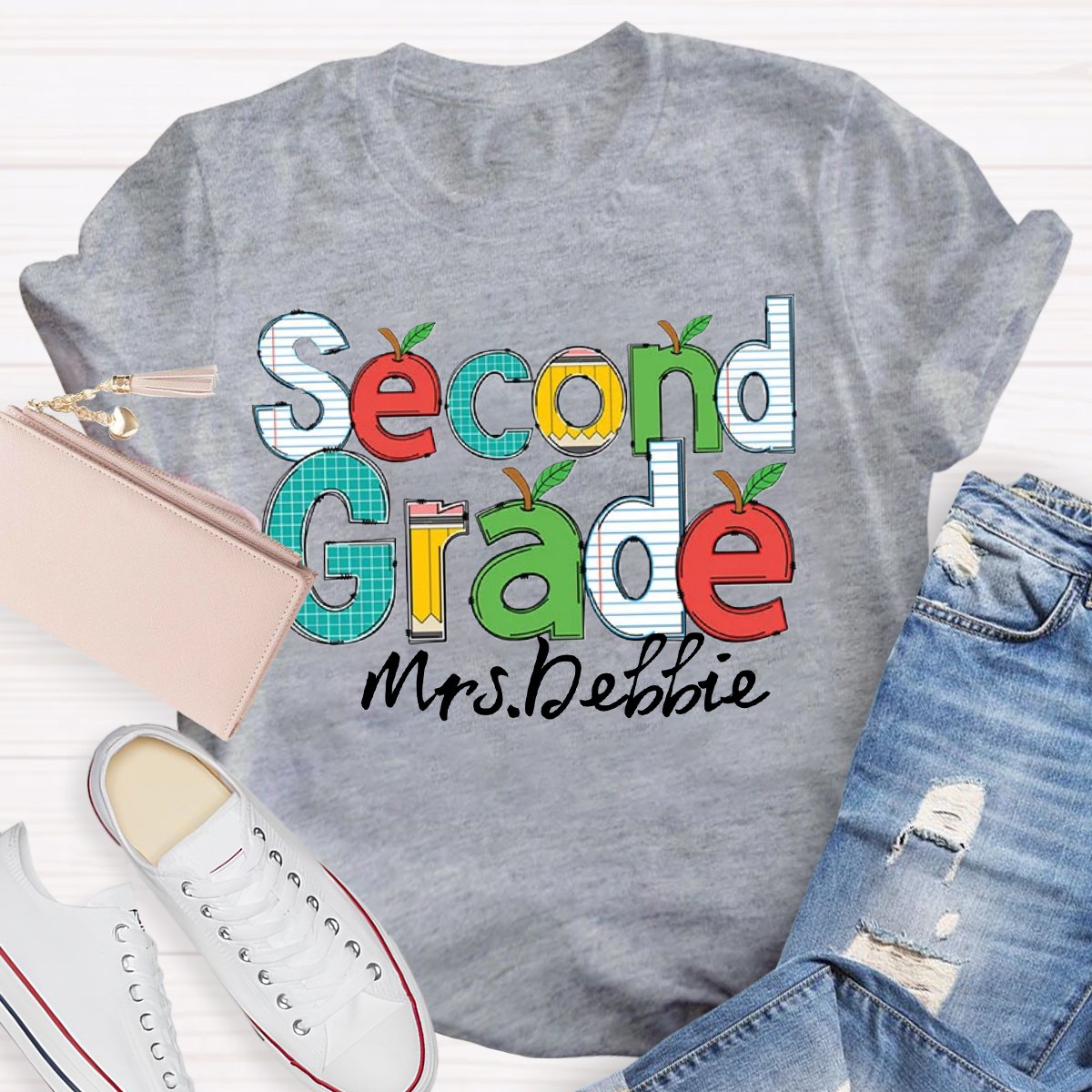 Personalized Name Apple Design Back to School Shirt