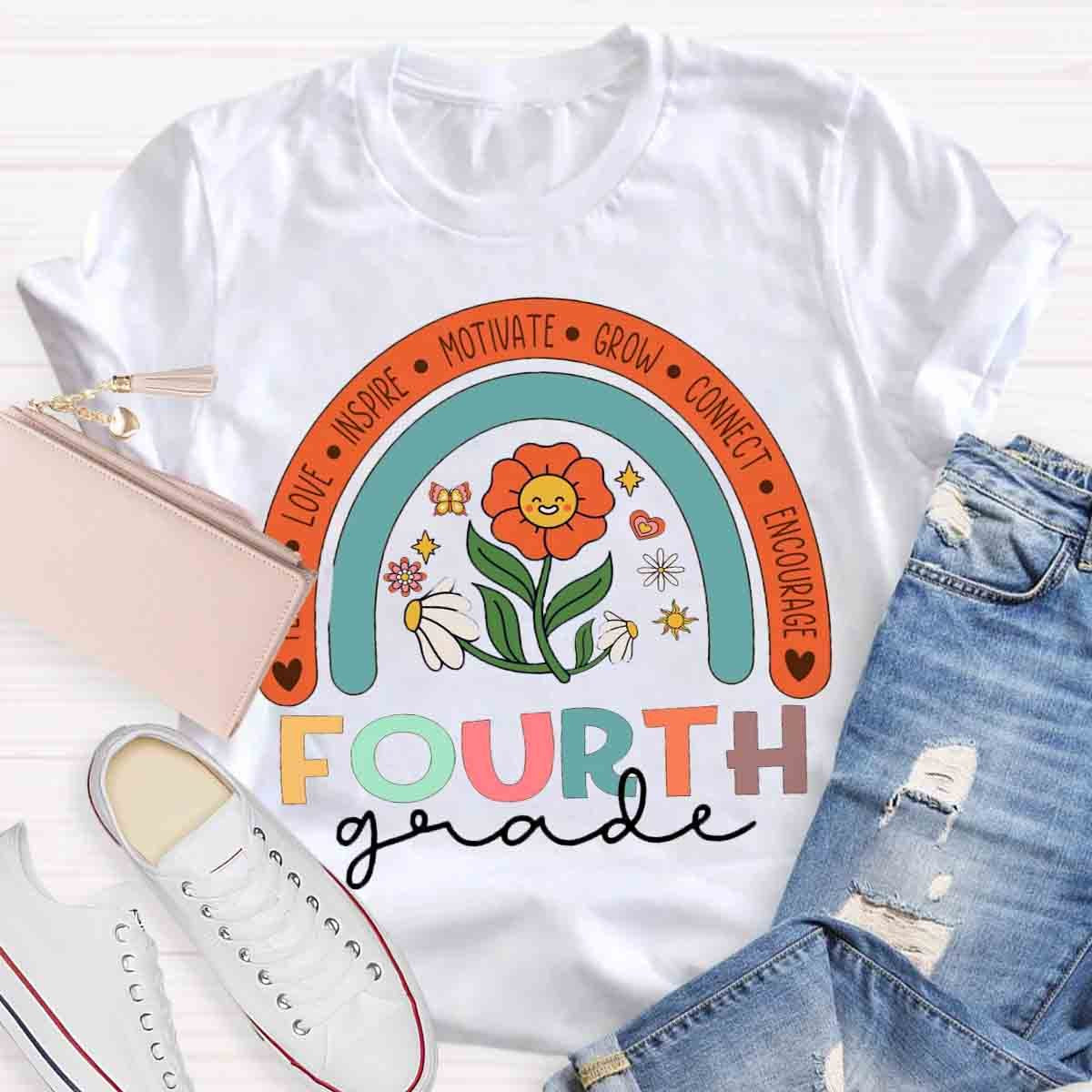 Personalized Grade Colorful Flowers Rainbow  T-Shirt