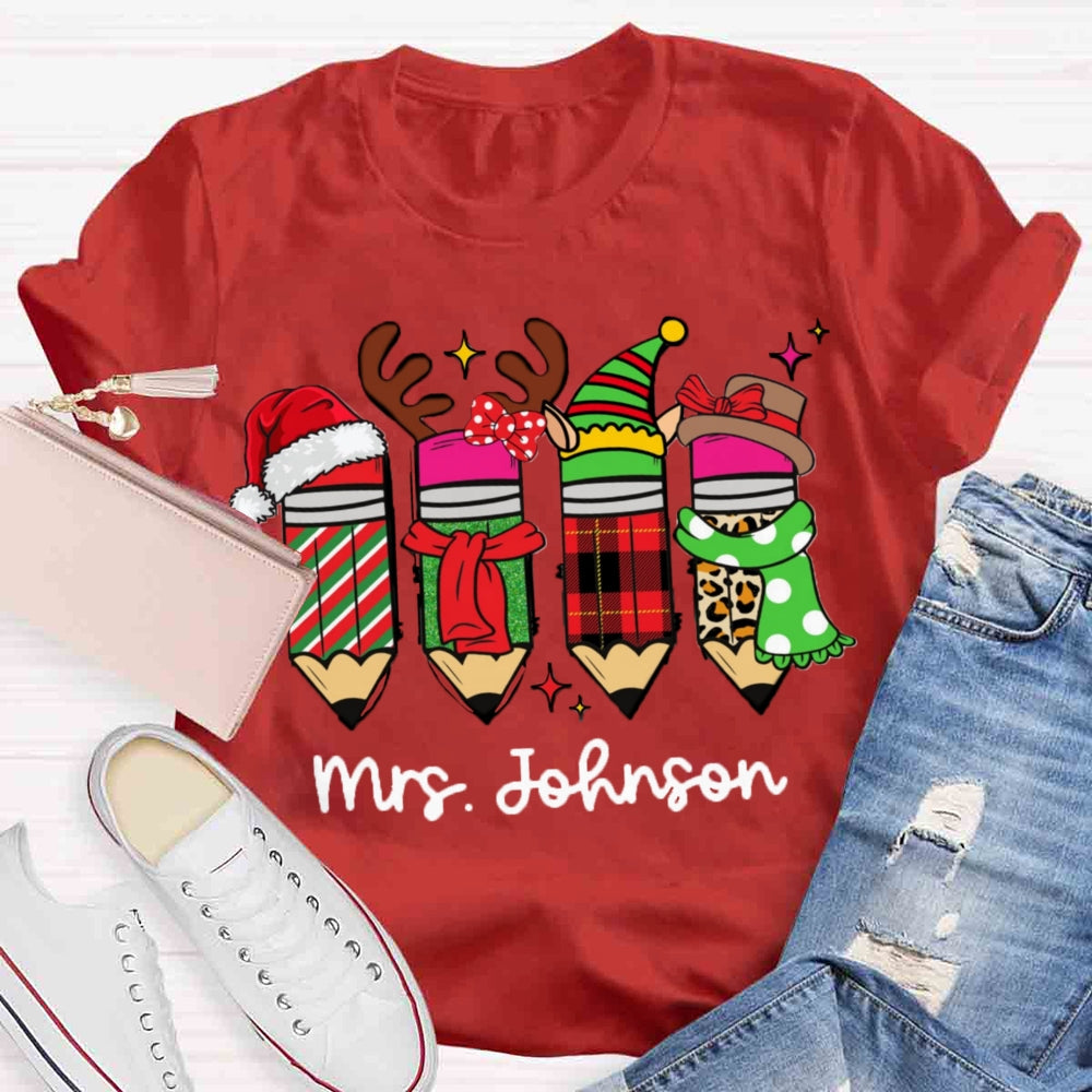 Personalized Name Christmas Pencil Design T-shirt