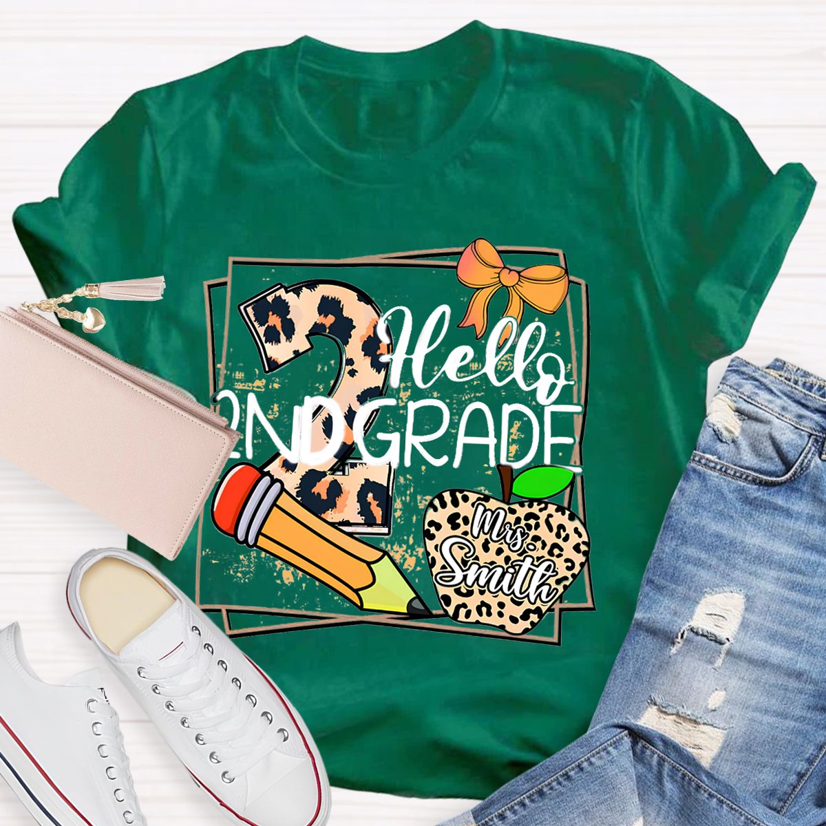 Personalized Grade And Name Leopard Print Apple Pencil T-Shirt