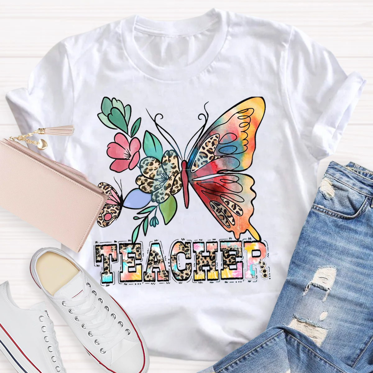 Teacher Life Flower Butterfly T-shirt