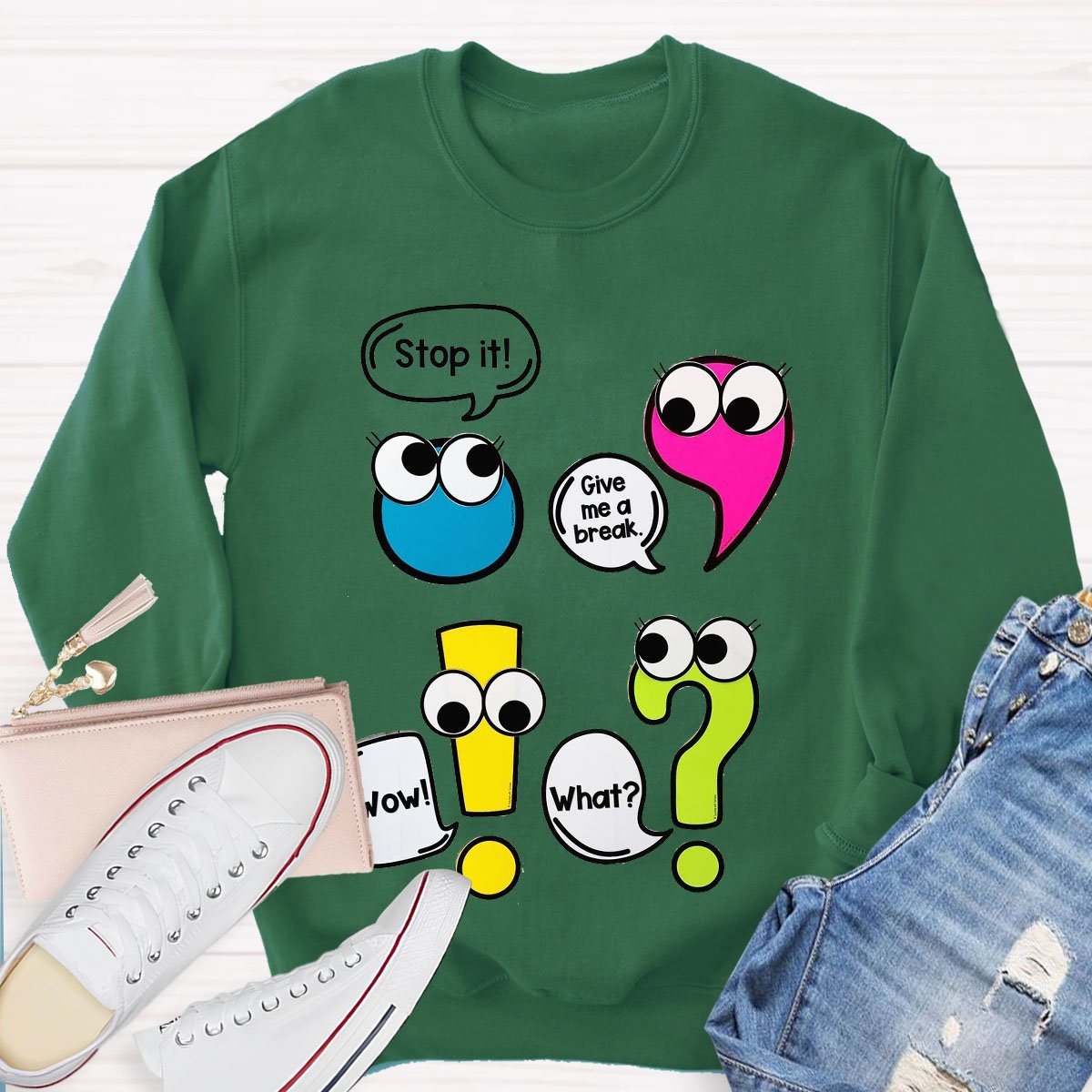 Funny Punctuation Marks Cute and Humorous Cartoon Sweatshirt