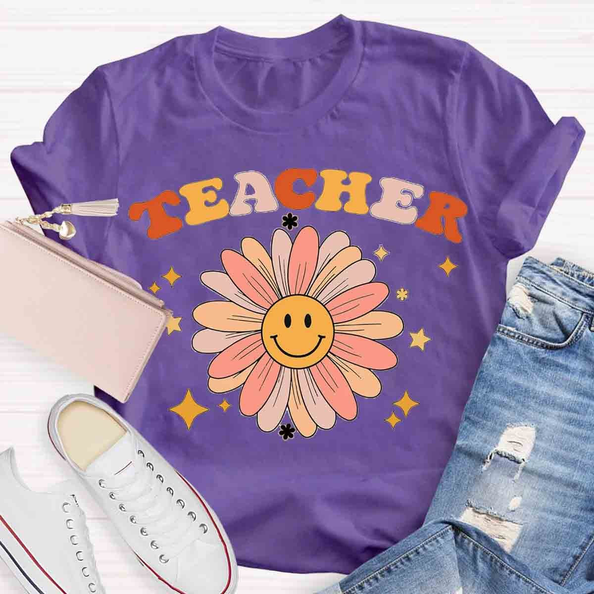 Sunflower Smile Face Teacher T-Shirt