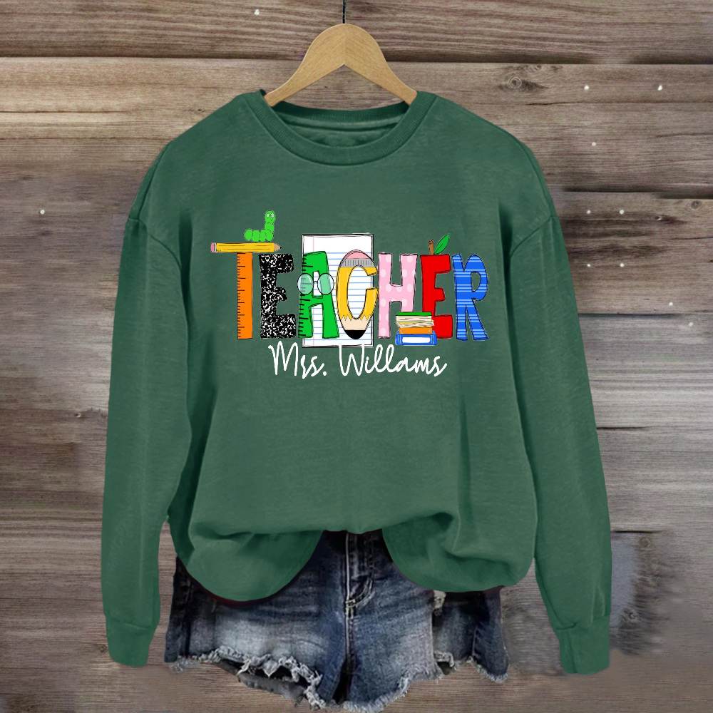 Personalized Teacher Name Caterpillar Exploring Knowledge Sweatshirt