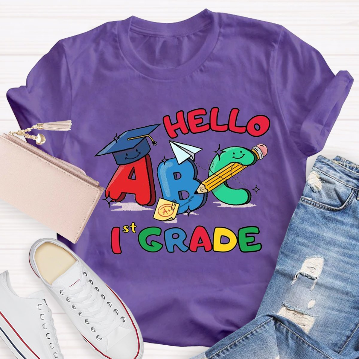 Personalized Hello Abc 1 St Grade Teacher Shirt