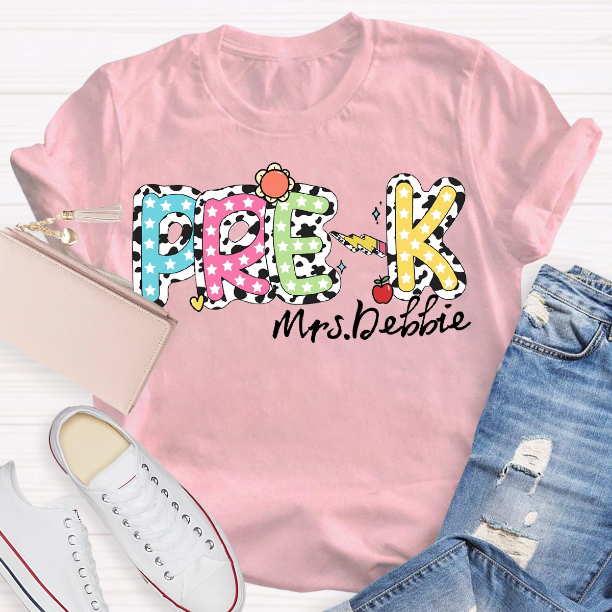 Personalized Name red Apple Pre-k TeachersT-Shirt