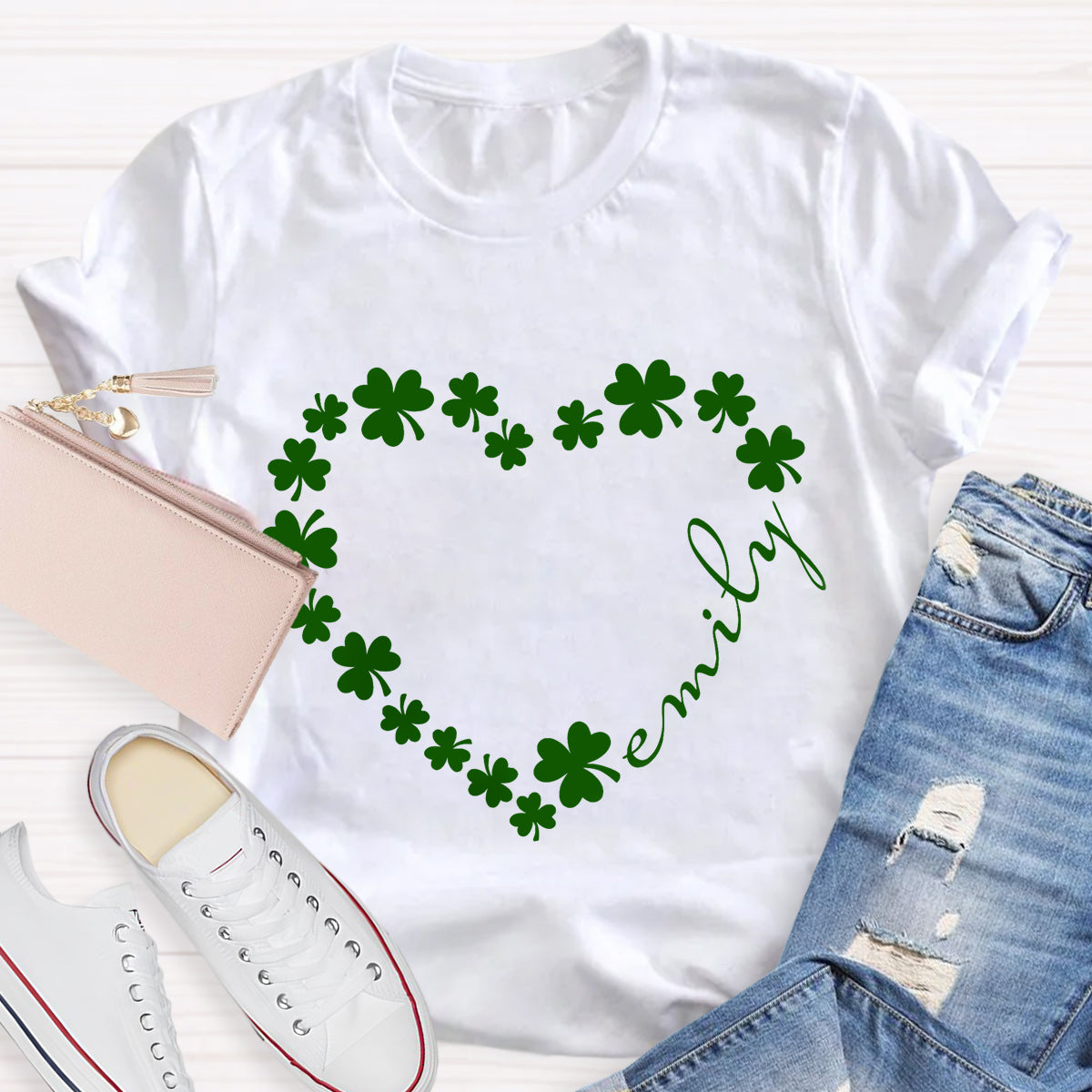 Personalized Name Shamrock Heart  T-Shirt