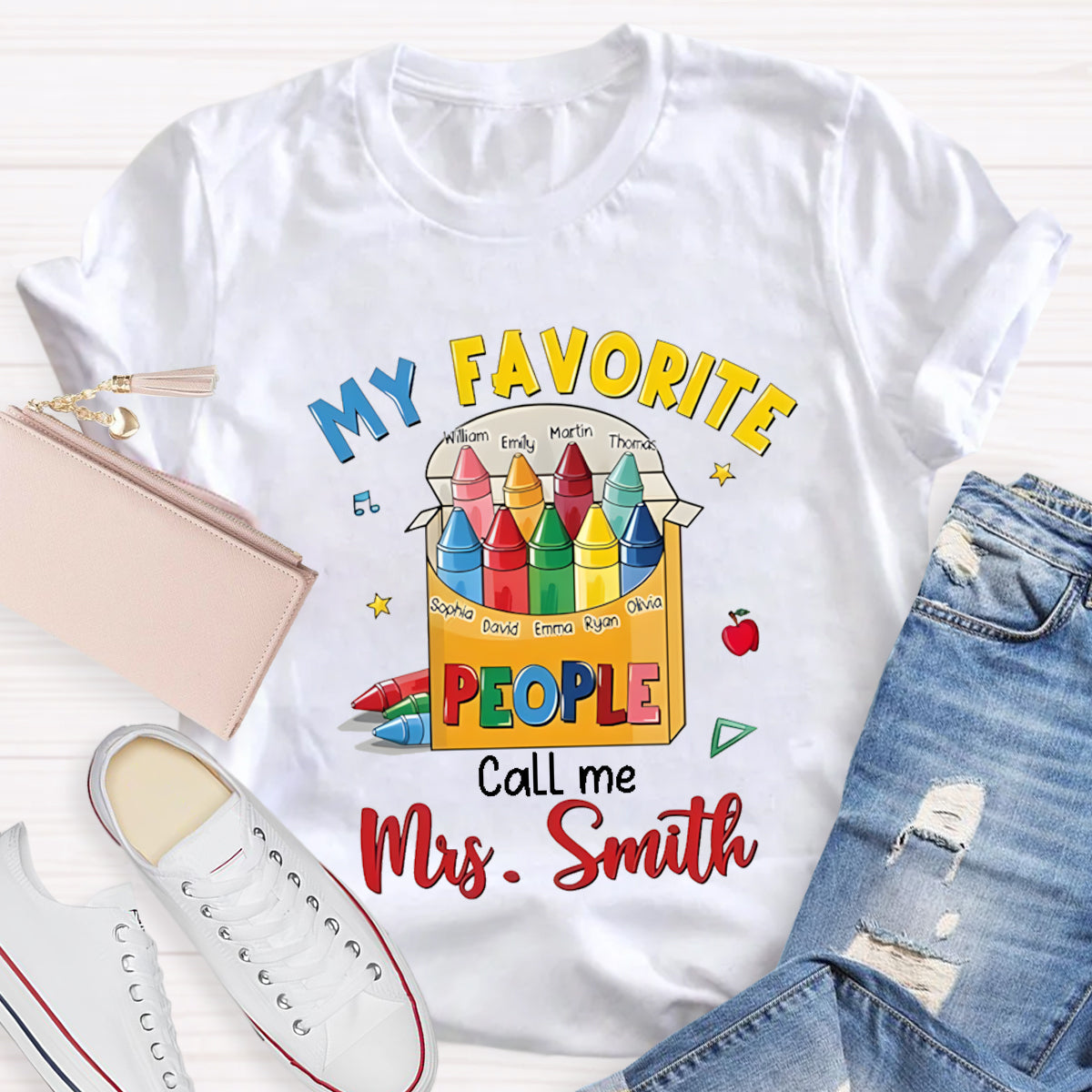 Personalized Name My Favorite Call Me Teacher Colorful Pencil T-shirt