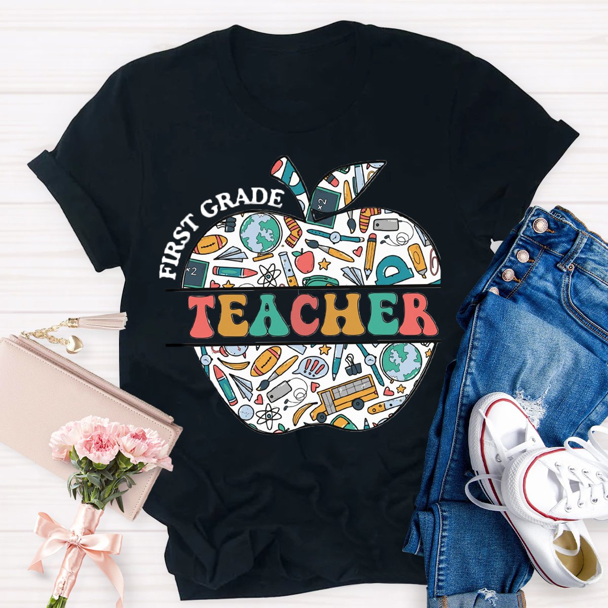 Personalized Grade Teacher Apple Shirt