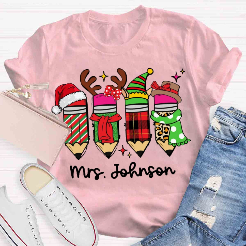 Personalized Name Christmas Pencil Design T-shirt