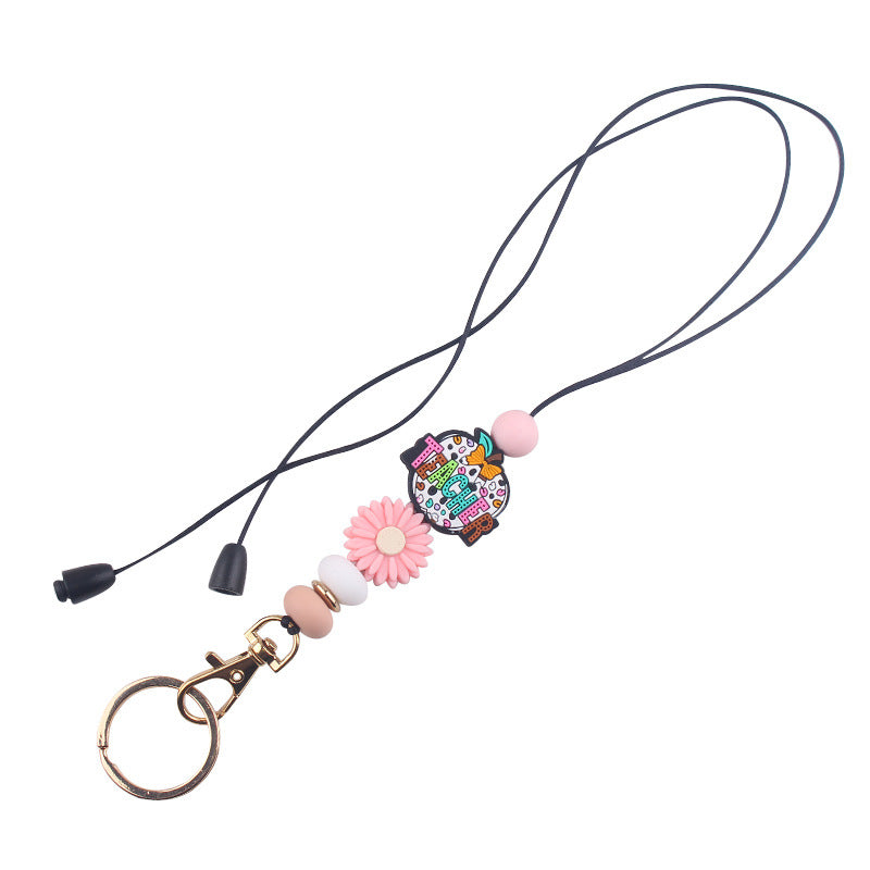 Pink Apple Teacher Lanyard