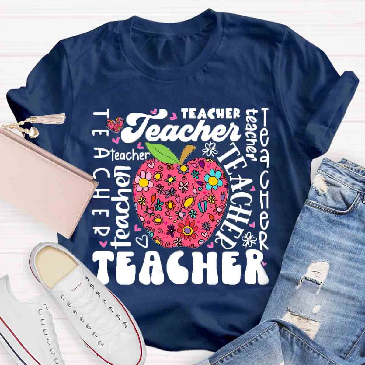 Teacher Apple Floral  T-Shirt