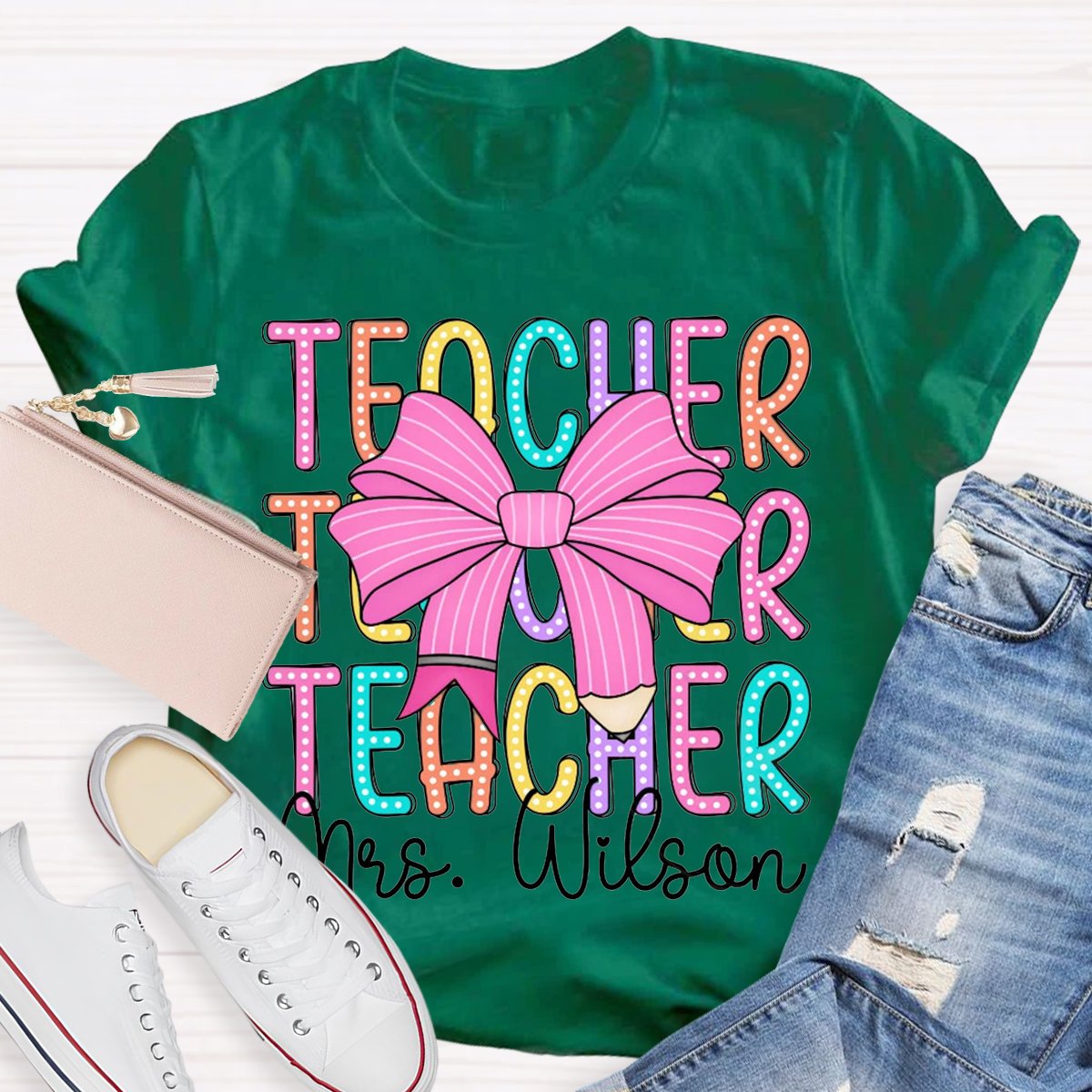 Personalized Name Teacher Bow Shirt