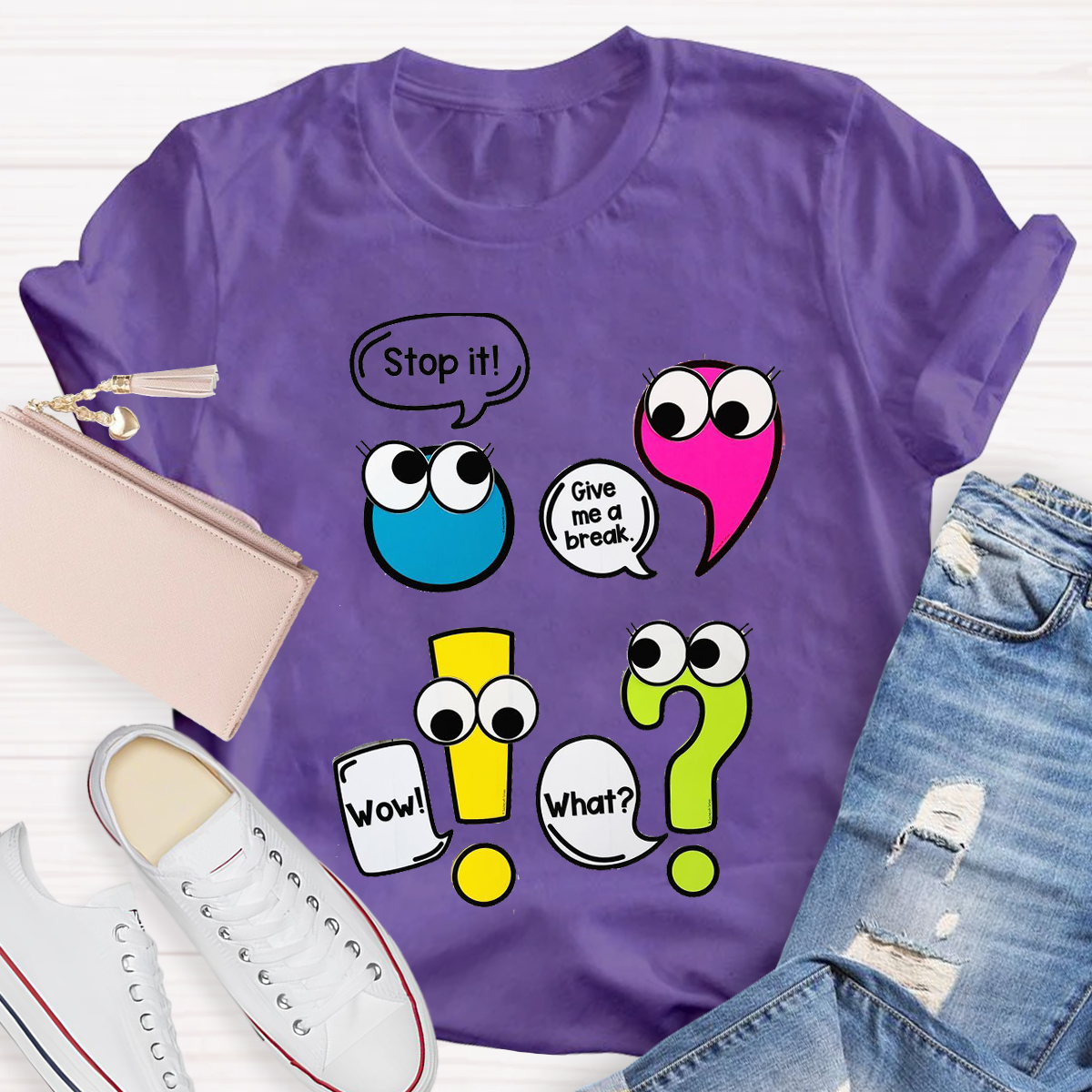 Funny Punctuation Marks Cute and Humorous Cartoon Characters T-Shirt