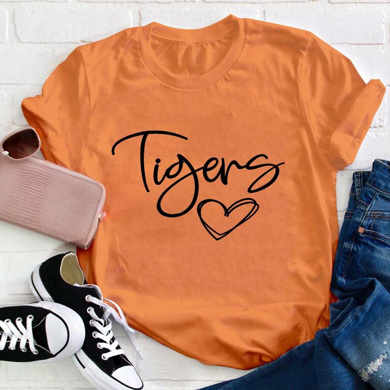 Personalized Name Mascot Heart Teacher T-Shirt