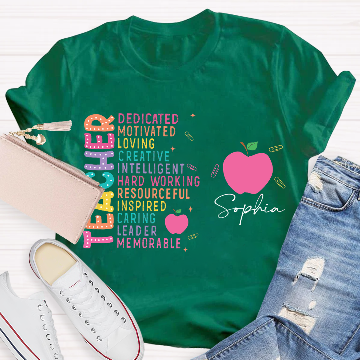 Personalized Your Name Funny Apple Design Teacher T-Shirt