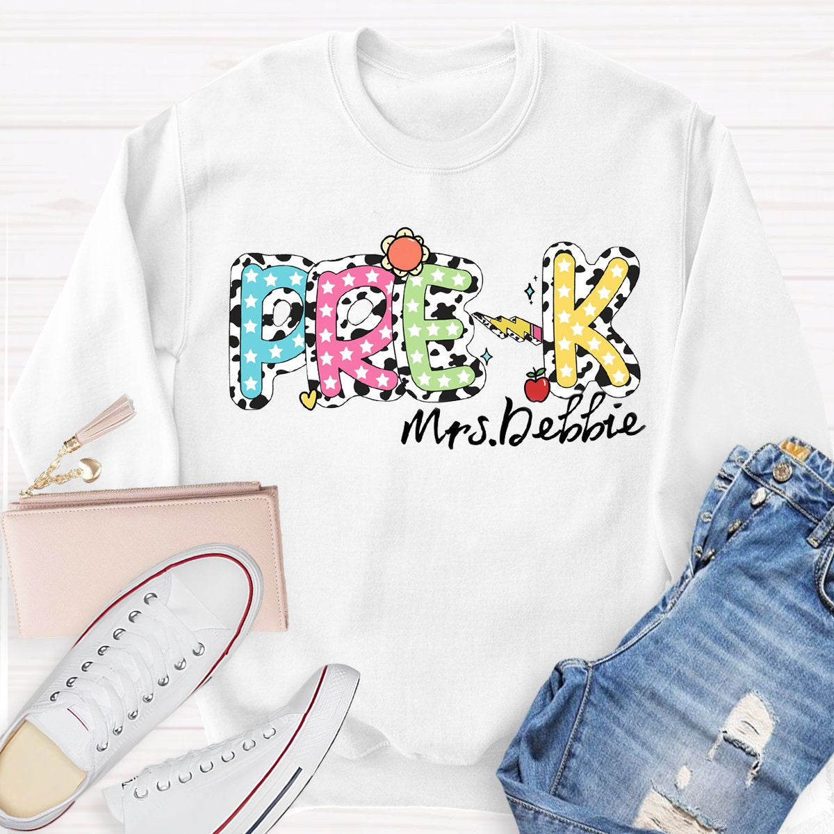 Personalized Name red Apple Pre-k Teachers Sweatshirt