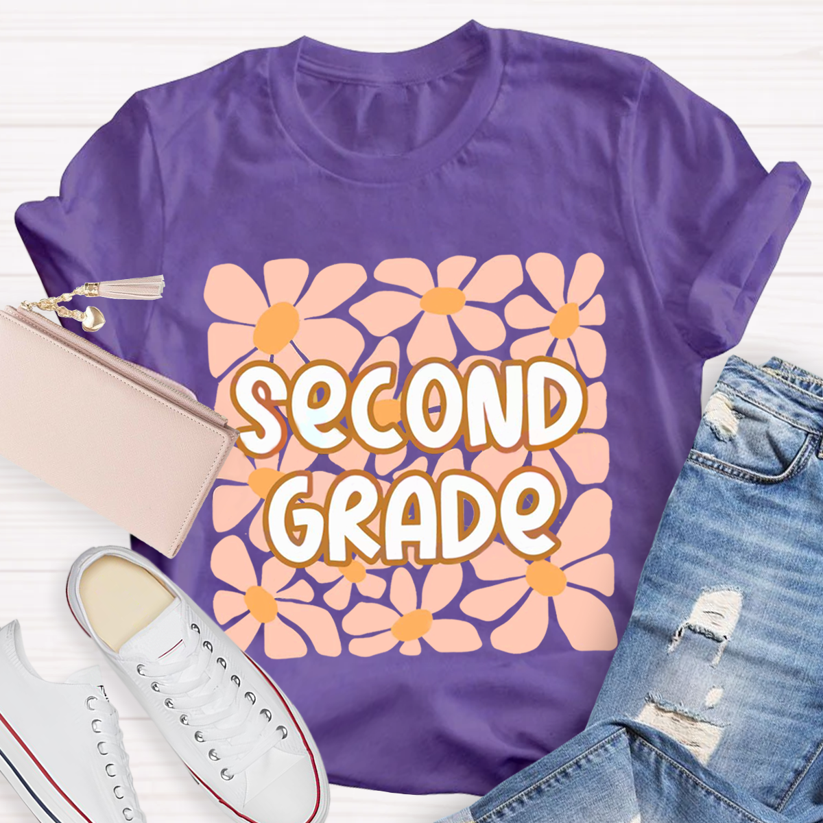 Personalized Your Grade Flower Design Teacher T-shirt