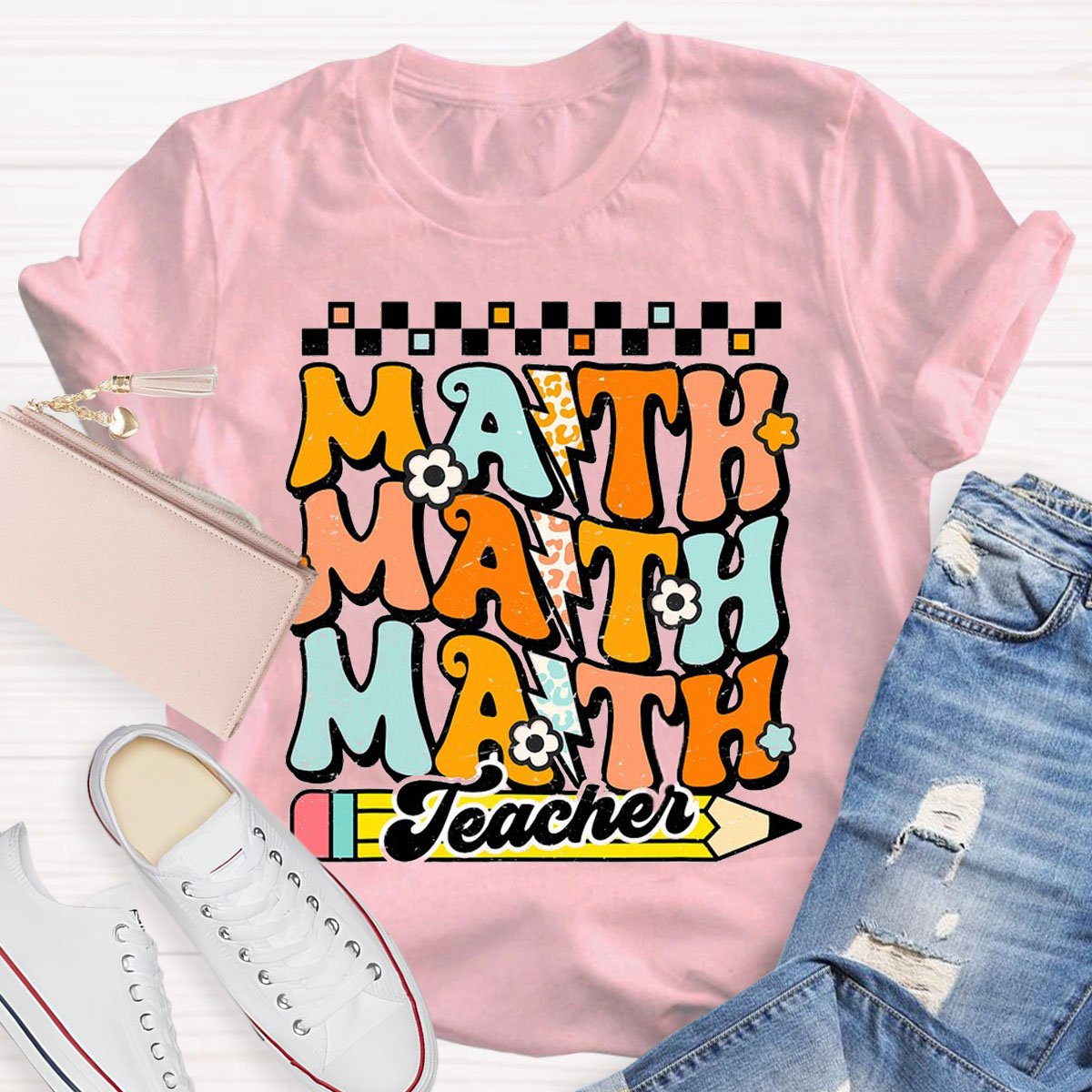 Math Teacher Text Letters T-Shirt