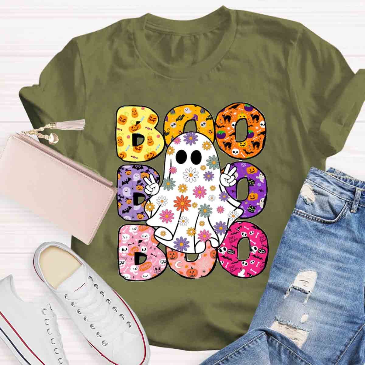 BOO Floral Ghost Print Halloween T-Shirt