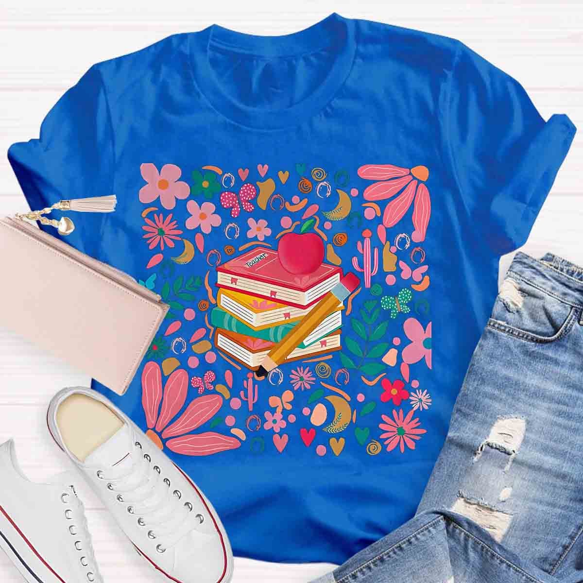 Pink School Teacher Floral T-Shirt